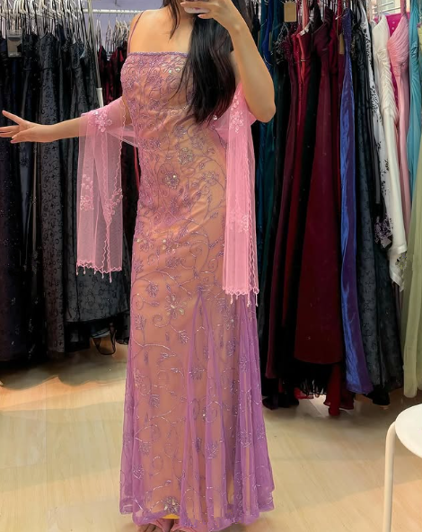 Gorgeous Spaghetti Straps Tulle Beaded Mermaid Evening Dress,Long Party Prom Dress
