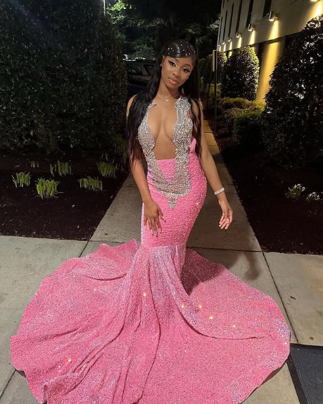 Sparkly Pink Sequins Evening Dress,Formal Mermaid Party Prom Dress