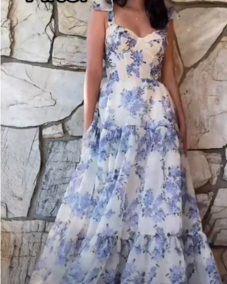 Beautiful Floral Print Chiffon Long Prom Dresses Evening Dress