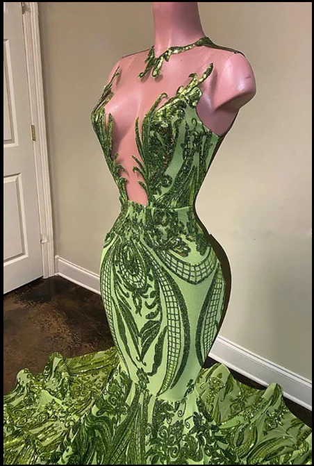 Sexy Sequins Sparingly Olive Green Mermaid Prom Dress Classy Evening Dress