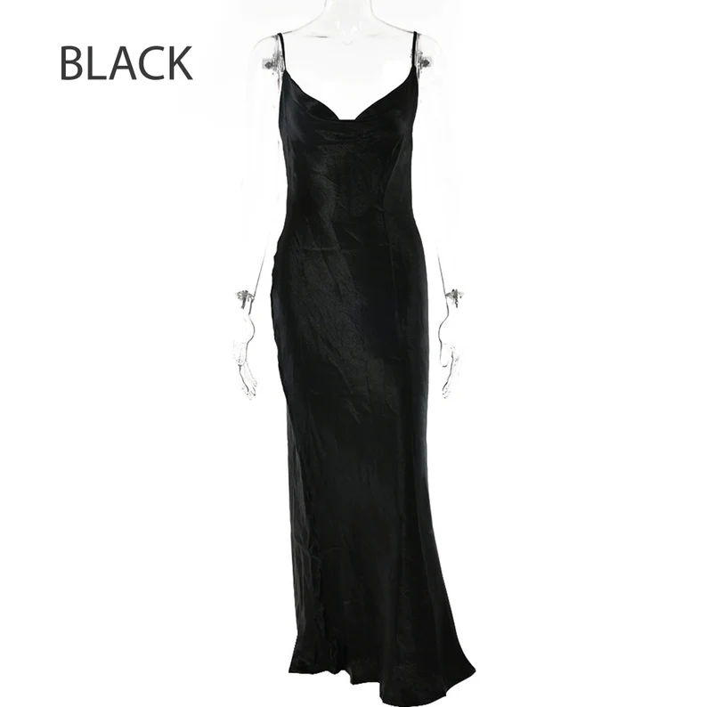 Glossy Open Back Shiny Backless Satin Prom Dress Elegant Cowl Neckline Party Ruched Side Women Midi Dress