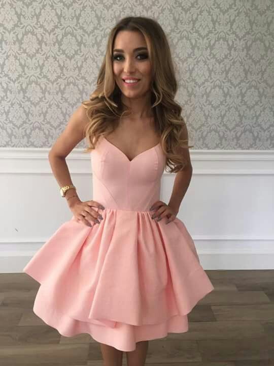 A line V Neck Pink Homecoming Dress