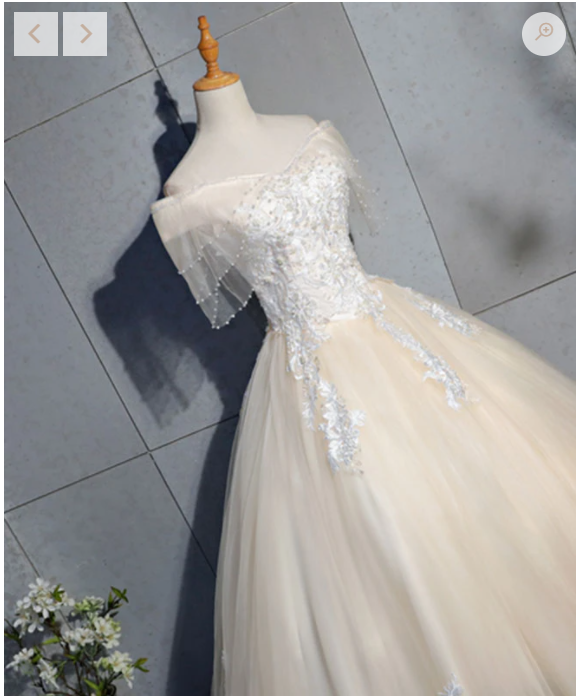 Champagne tulle lace long prom dress, champagne tulle evening dress