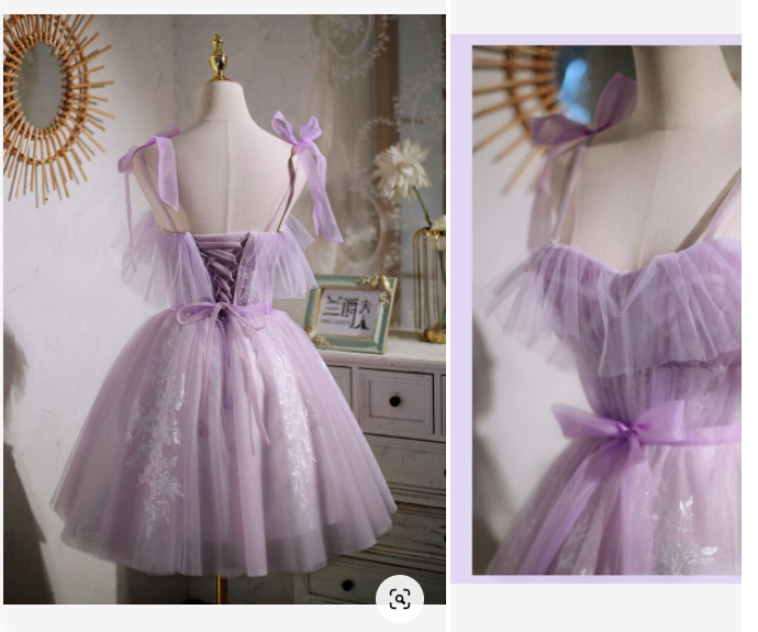 Sweet Purple A-line Short Party Dress with Ribbon