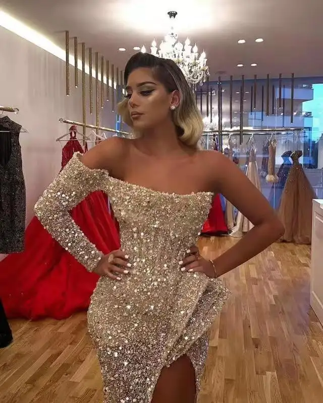 Sexy Fashion Off Shoulder Silver Long Prom Dress