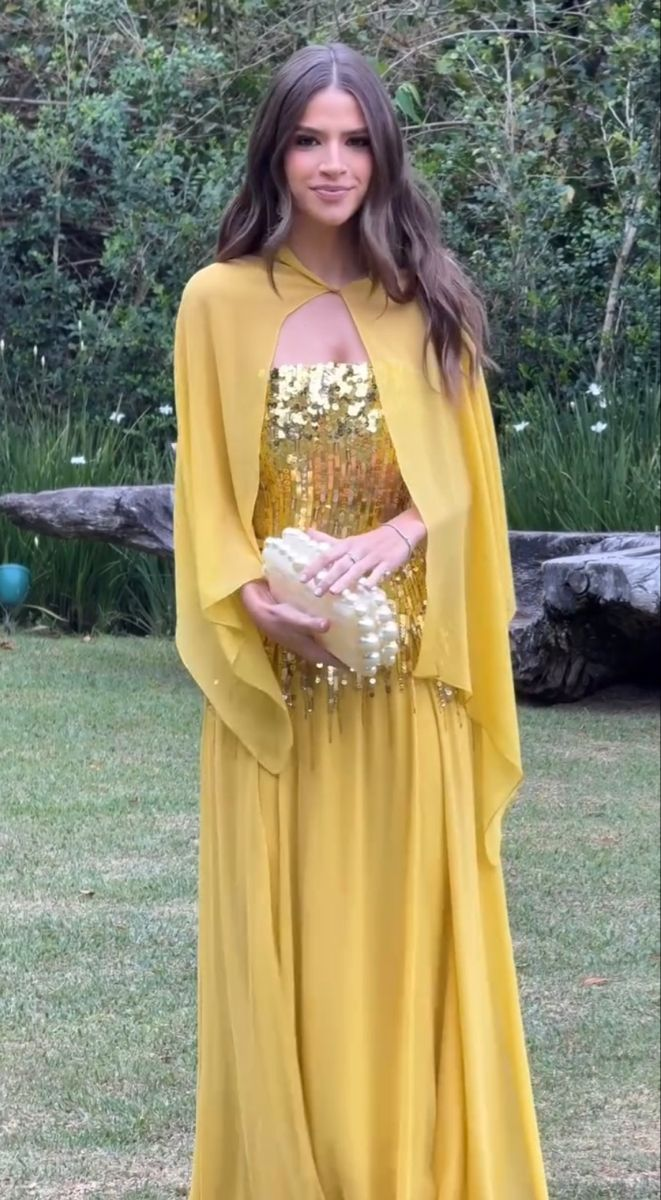 Shiny Yellow Sequin Chiffon Mermaid Long Party Dress Formal Wedding Guest Dress