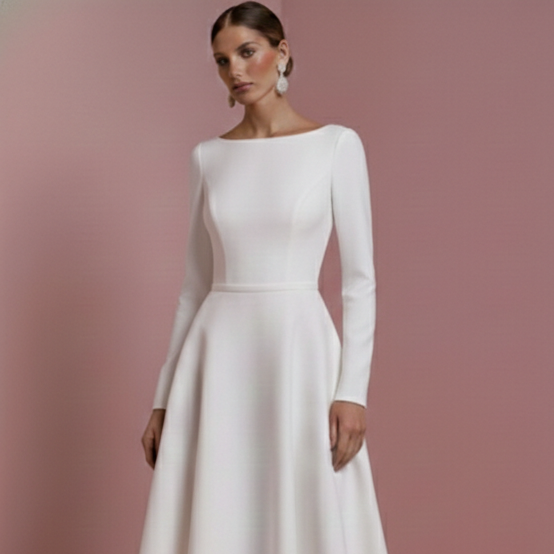 Civil Sleeve Wedding Dress Simple Long Short Train Minimal