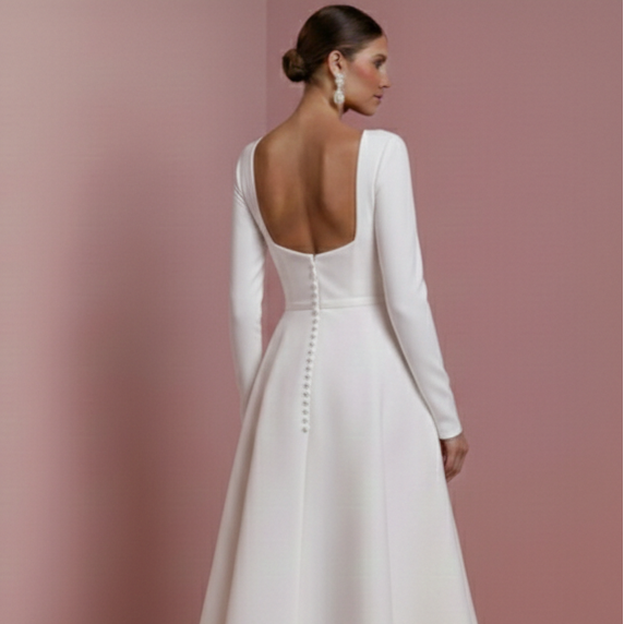 Civil Sleeve Wedding Dress Simple Long Short Train Minimal