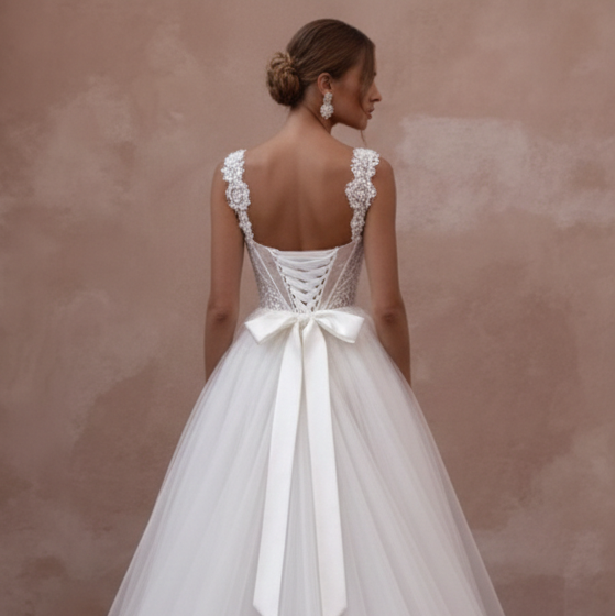Corset Back Wedding Dress Long Tulle Princess Gown