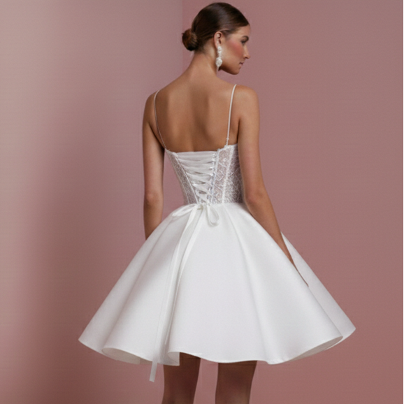 Corset Top Wedding Dress Lace Up Short Back Tulle Wear