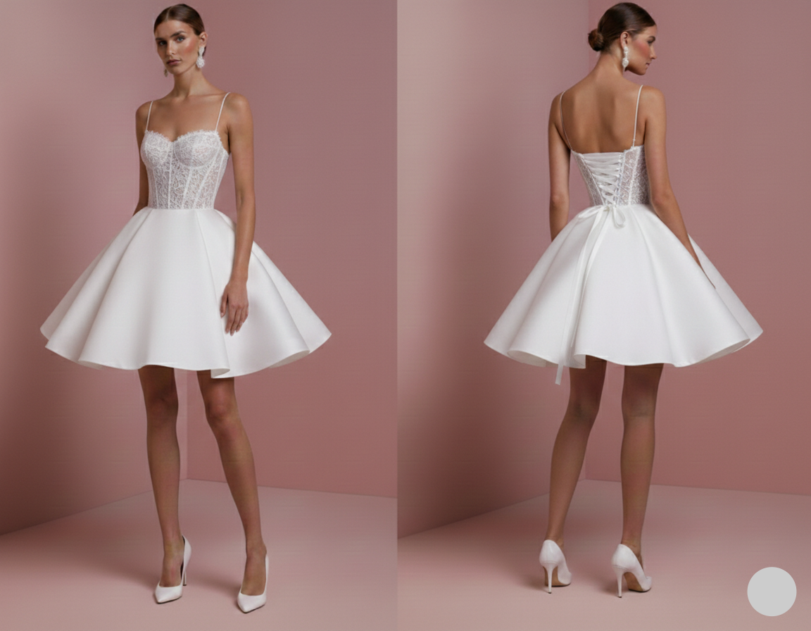 Corset Top Wedding Dress Lace Up Short Back Tulle Wear
