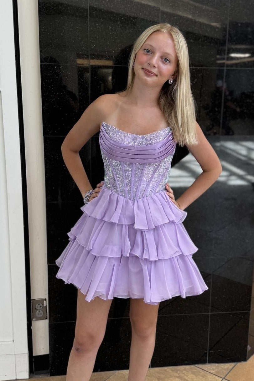 Cute A Line Strapless Yellow Corset Homecoming Dress with Ruffles Beading