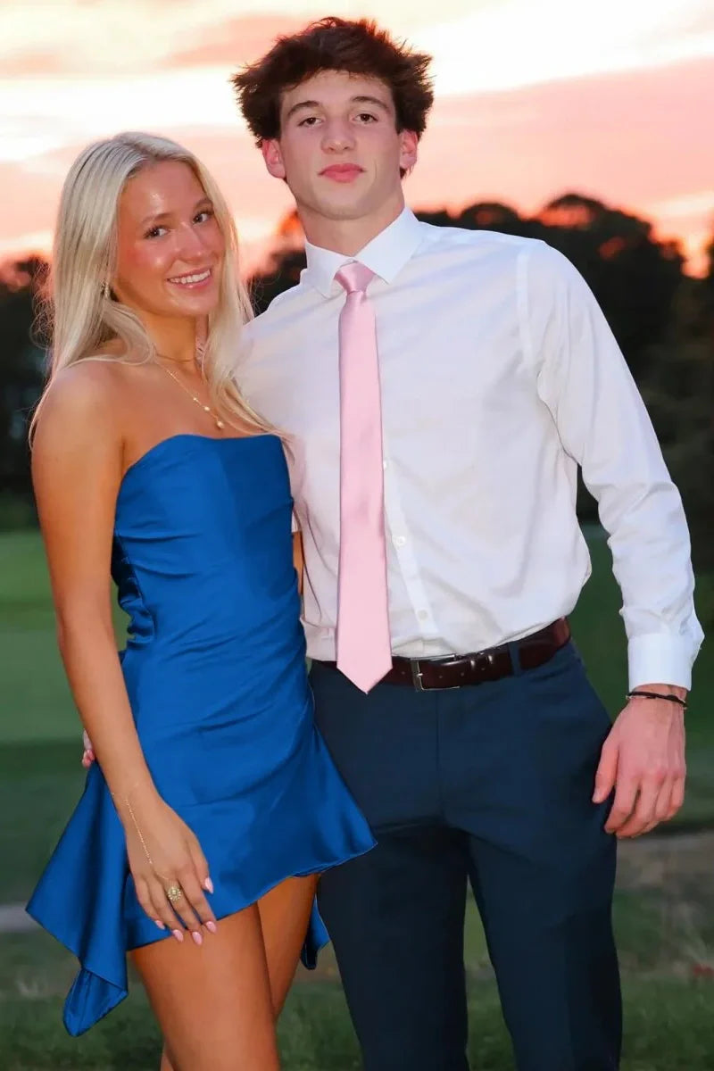Cute A Line Strapless Pink Satin Short Homecoming Dress