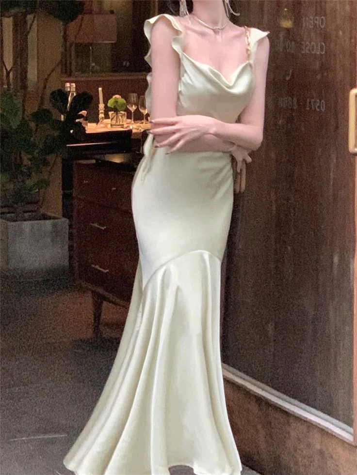 Modest Mermaid Sleeveless Mint Green Long Prom Dress