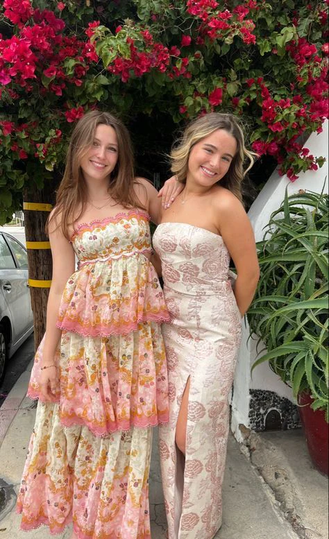 Modest Ball Gown Spaghetti Straps Pink Flowers Long Prom Dress