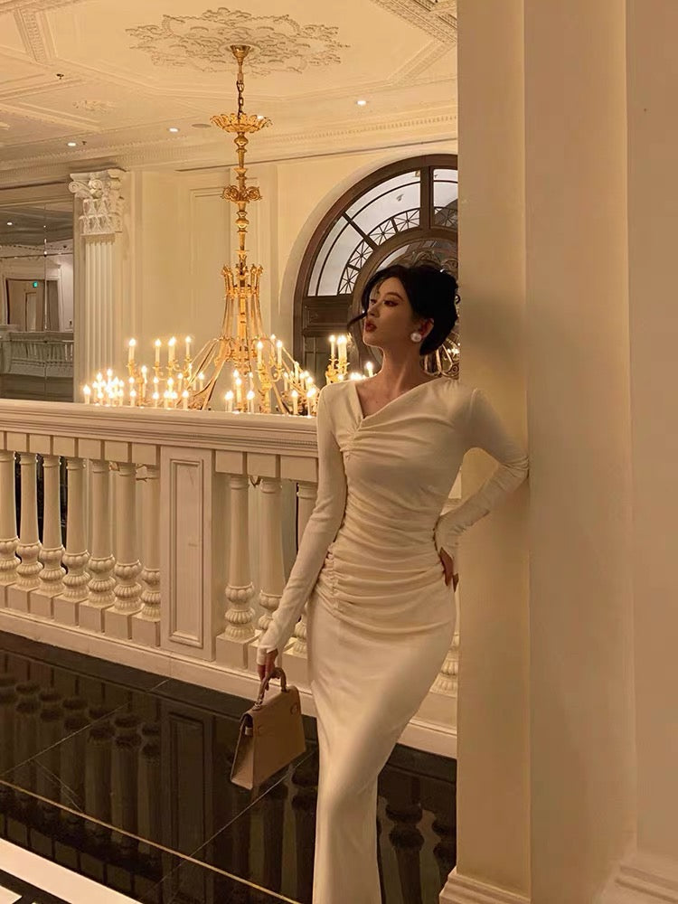 Gorgeous Sheath Long Sleeves Ivory Date Night Dress Long Prom Dresses Birthday Outfits