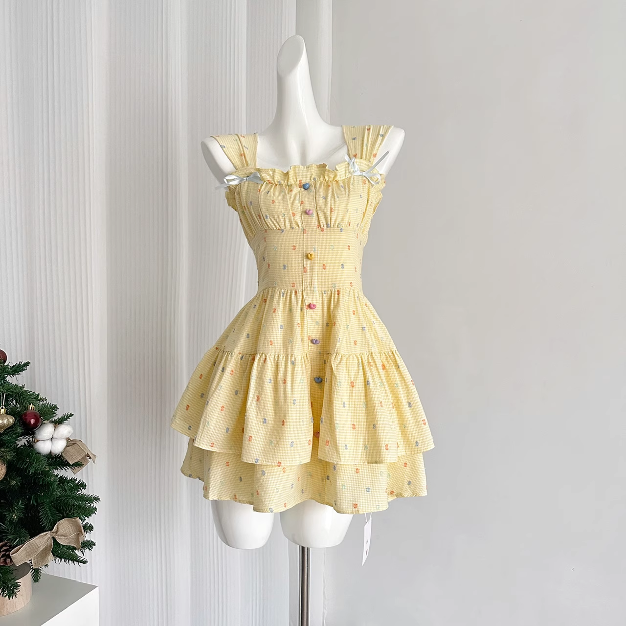 Cute A line Strapless Sleeveless Yellow Floral Holiday Dresses Beach Dress Birthday Outfits