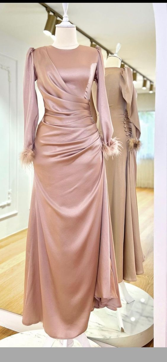 Elegant Sheath/Column Prom Dress With Long Sleeves,Muslim Dress