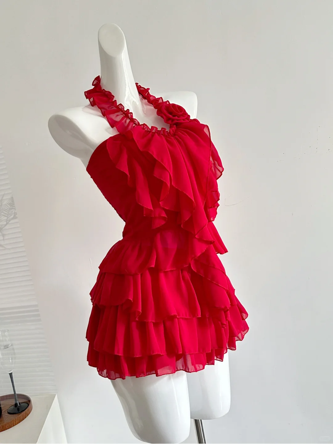 Sexy Halter Chiffon Cocktail Dress Red Holiday Dress