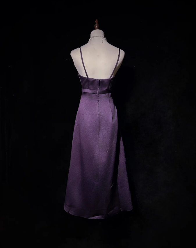Fashion Spaghetti Straps Purple Satin Beaded A Line Short Birthday Outfits Homecoming Dress