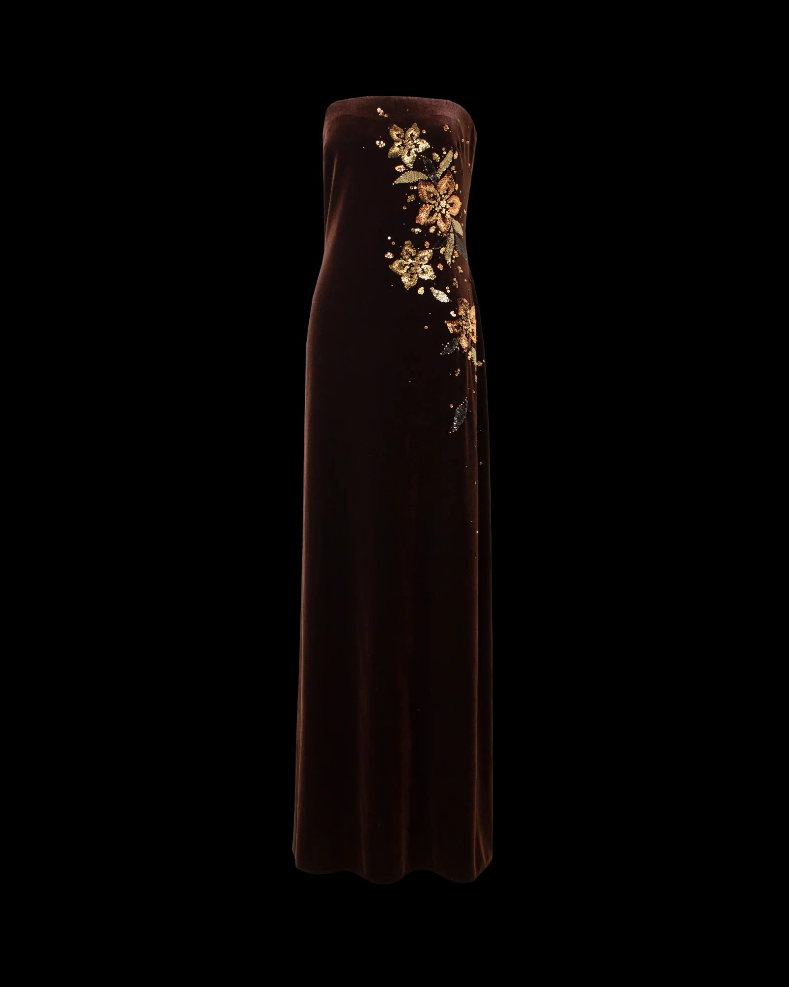 Vintage Strapless Brown Velvet Sequin Beaded Mermaid Party Dress Long Wedding Guest Dress
