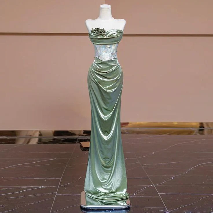Elegant Light Green Satin Long Prom Dress Strapless Party Evening Dress