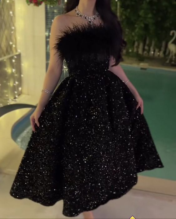 Shiny Black Sequins A-line Party Dress,Black Cocktail Dress