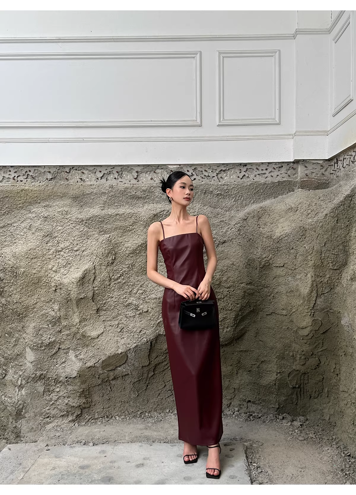 Fashion Spaghetti Straps Burgundy Sheath Long Party Dress Birthday Evening Dress