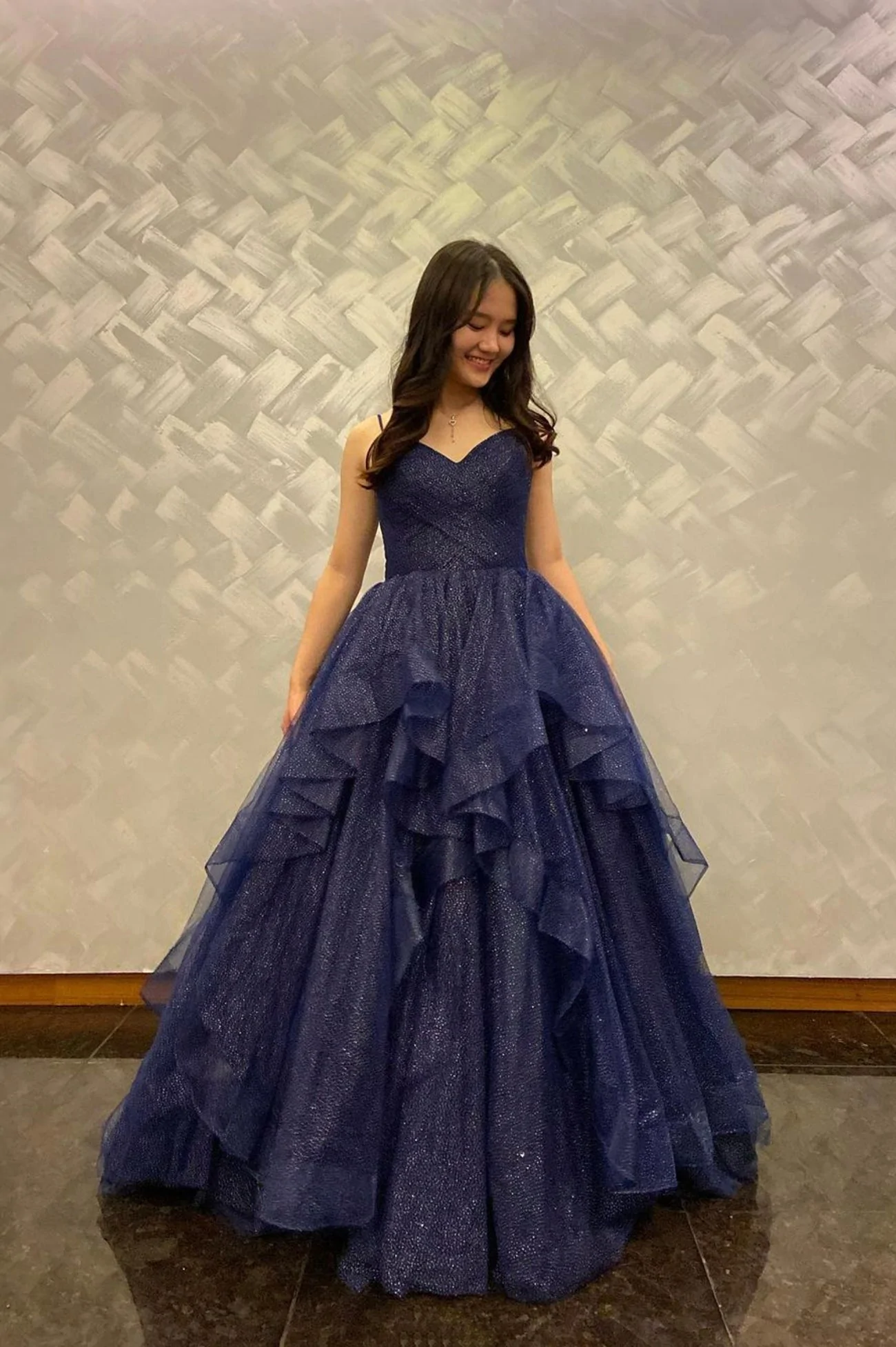 Blue tullel long prom dress blue evening gown