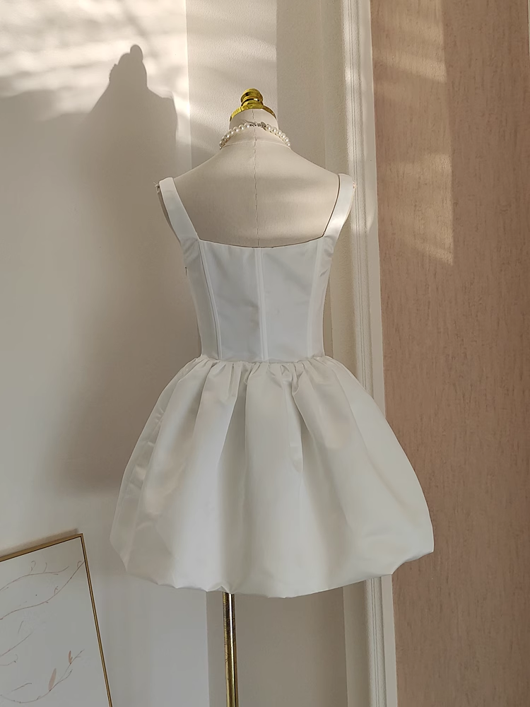 Sexy A Line Straps White Satin Vacation Dresses Short Birthday Dress
