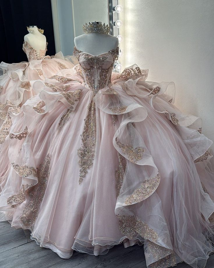 Pretty Pink Off The Shoulder Tulle Beaded Appliques Quinceanera Dress Sweet 16 Dress