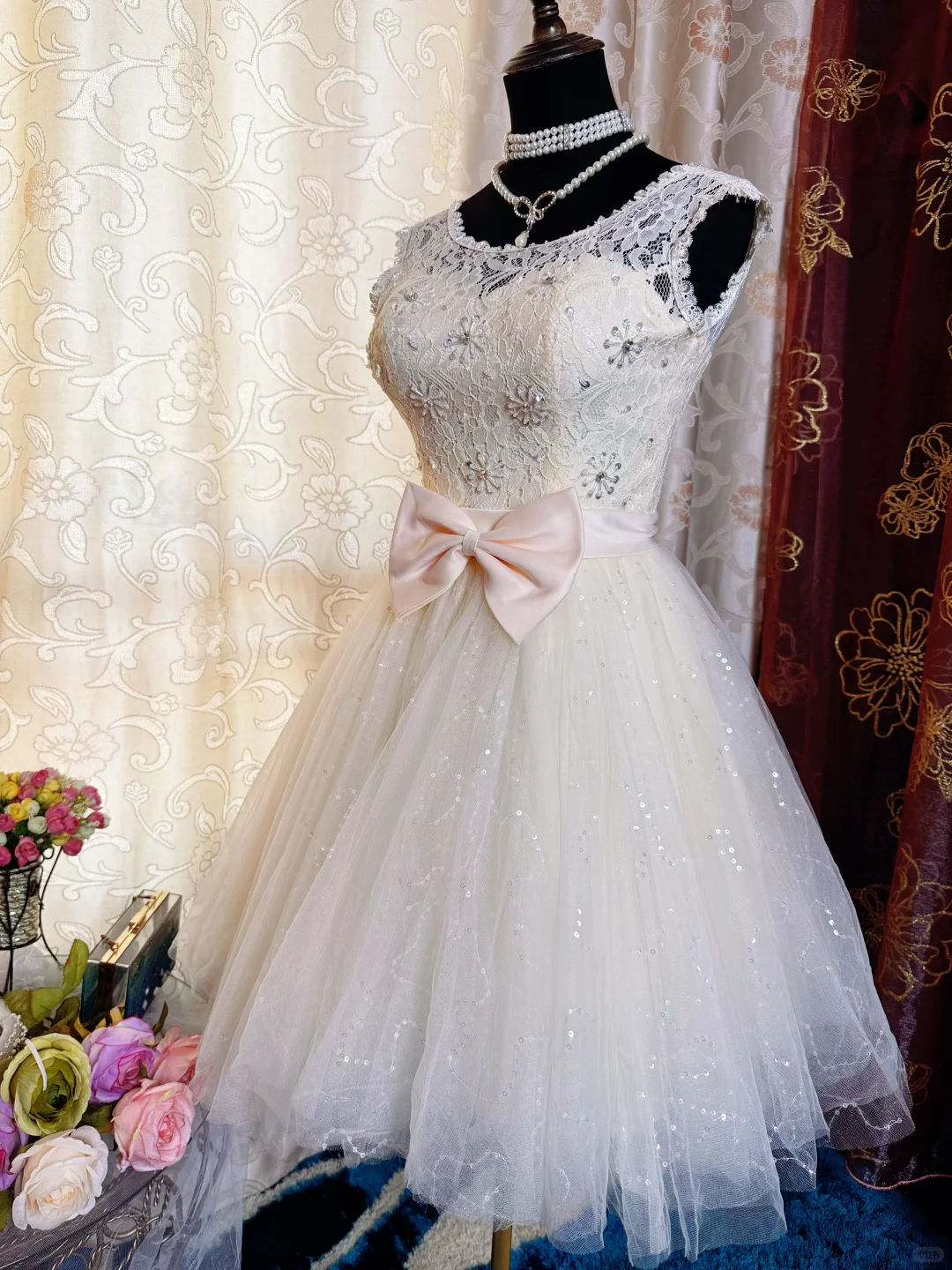 Sweet Lace Tulle Sleeveless A Line Short Homecoming Dress Formal 20th Birthday Outfit With Bow