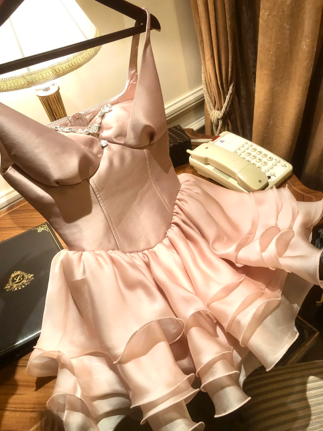 Pretty Pink Satin Beaded Layered A Line Short 16th Birthday Outfits Formal Homecoming Dress