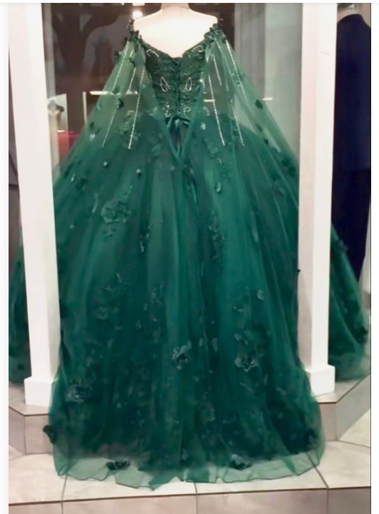 Emeral Green Ball Gown 3D Flowers Sweet 16 Dress