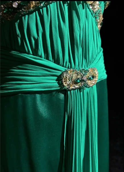 Elegant V Neck Green Satin Beaded Mermaid Long Wedding Guest Dress Formal Birthday Party Dress