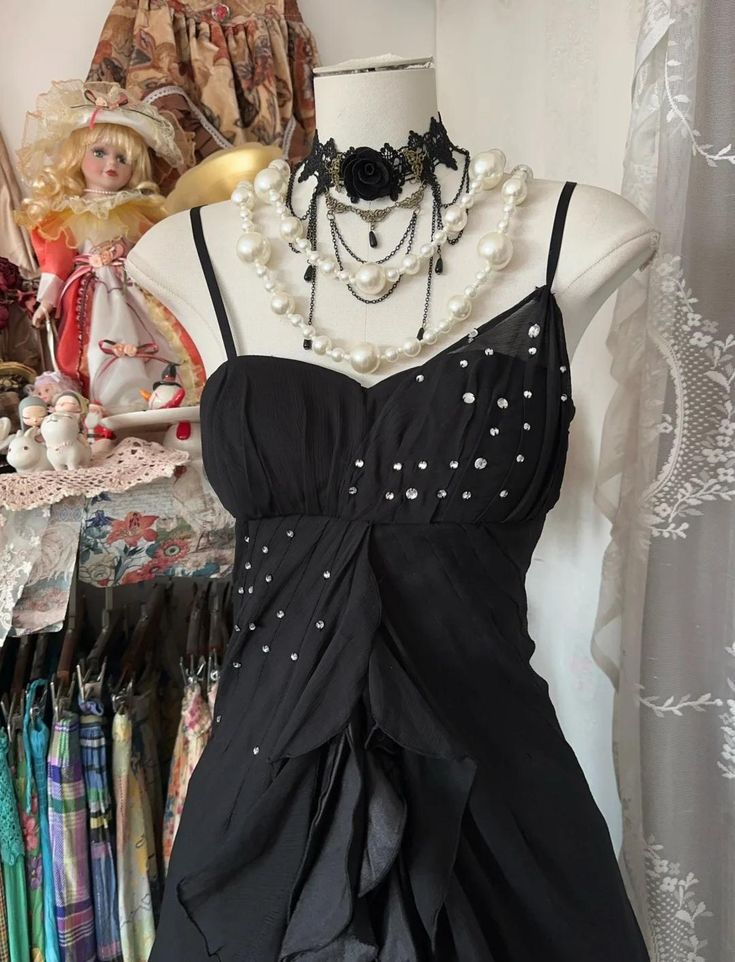 Simple Black Spaghetti Strap Mermaid Chiffon Beaded Prom Dress Evening Dress