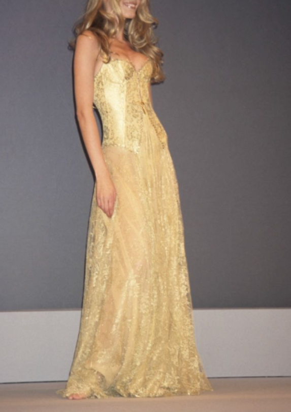 Glamorous Spaghetti Straps Gold Lace Mermaid Long Evening Dress Formal Birthday Prom Dress Party Gown
