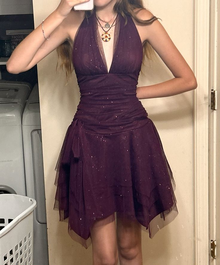 Sexy Deep V Halter A Line Homecoming Dress Purple Cocktail Dress