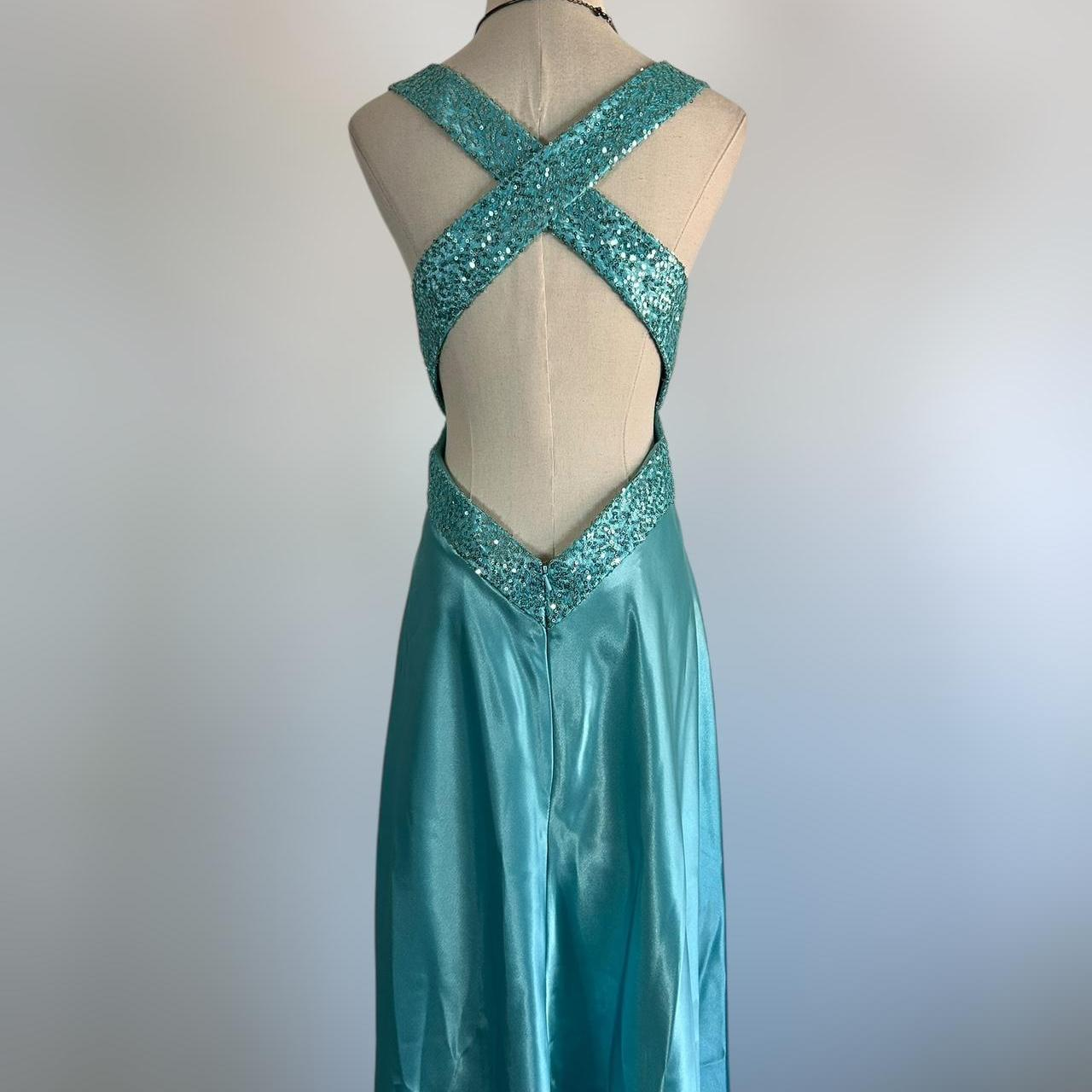 Gorgeous Blue Satin Sequins Backless Party Prom Dress,Formal Evening Dress