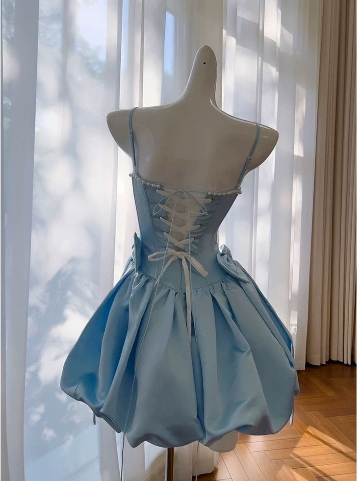 Classy Spaghetti Straps Blue Short Homecoming Dresses A Line Cocktail Dress