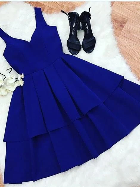 A Line V Neck Short Royal Blue Homecoming Dresses