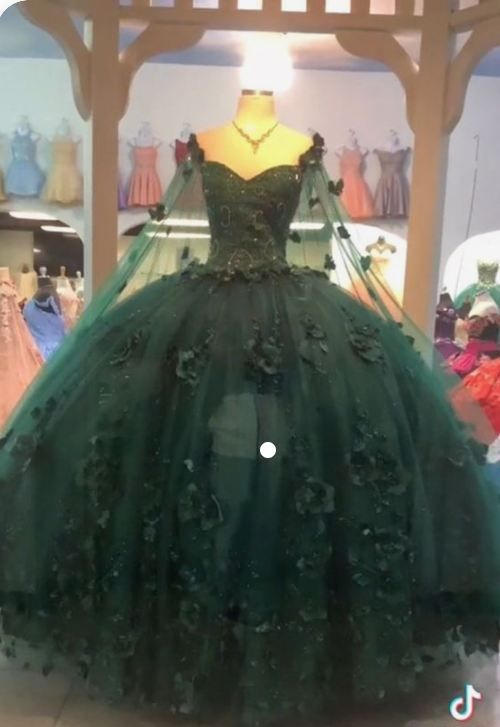 Emeral Green Ball Gown 3D Flowers Sweet 16 Dress