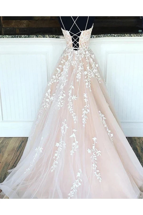 A Line Floor Length Lace Yellow Tulle Long Prom Dress, Yellow Lace Formal Dress, Yellow Evening Dress
