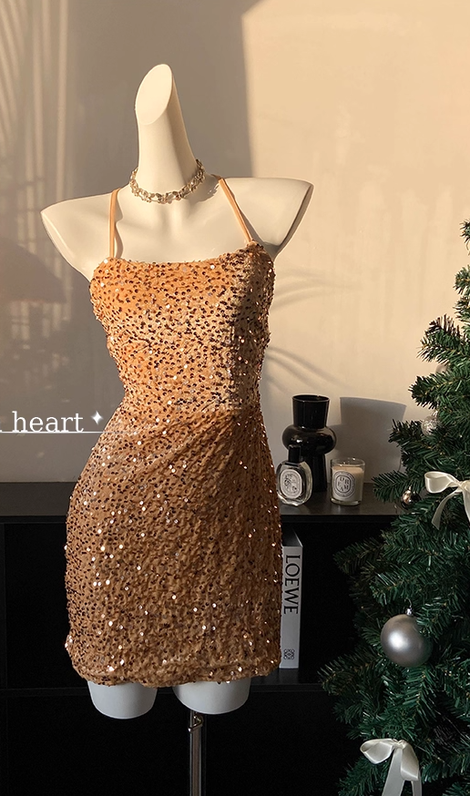 Sparkly Halter Sequin Sheath Cocktail Dress Pink Short Party Dress Homecoming Dress