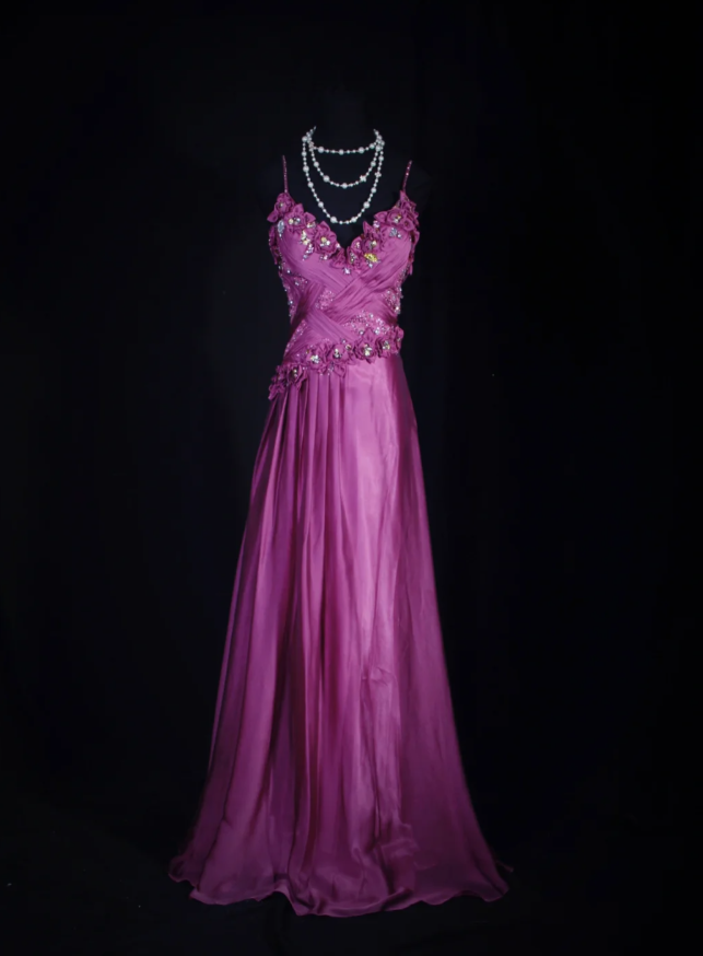 Glamorous Spaghetti Straps Satin Floral Beaded Mermaid Long Birthday Prom Dress Evening Dress