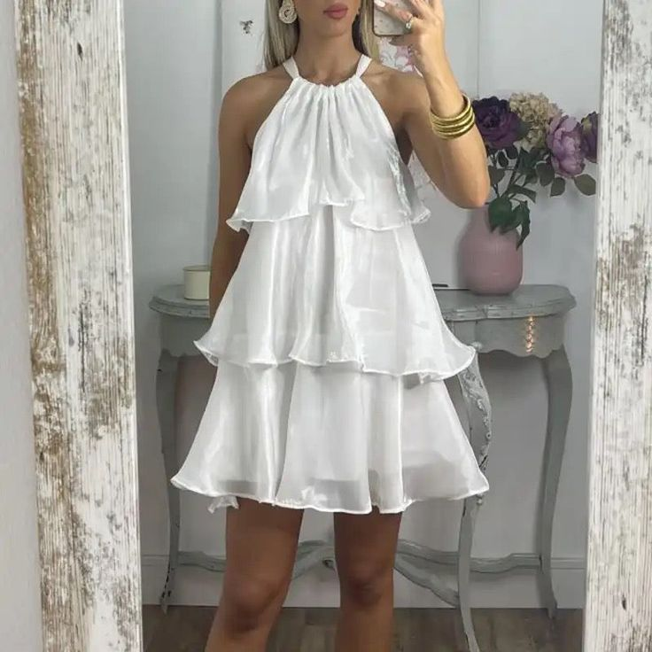 Sexy Halter Blue Organza Layered Homecoming Dress A Line Cocktail Dress