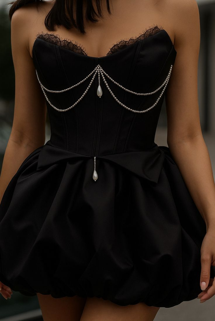 Pretty Strapless Satin Lace Black Short Prom Dress Formal Homecoming Dress