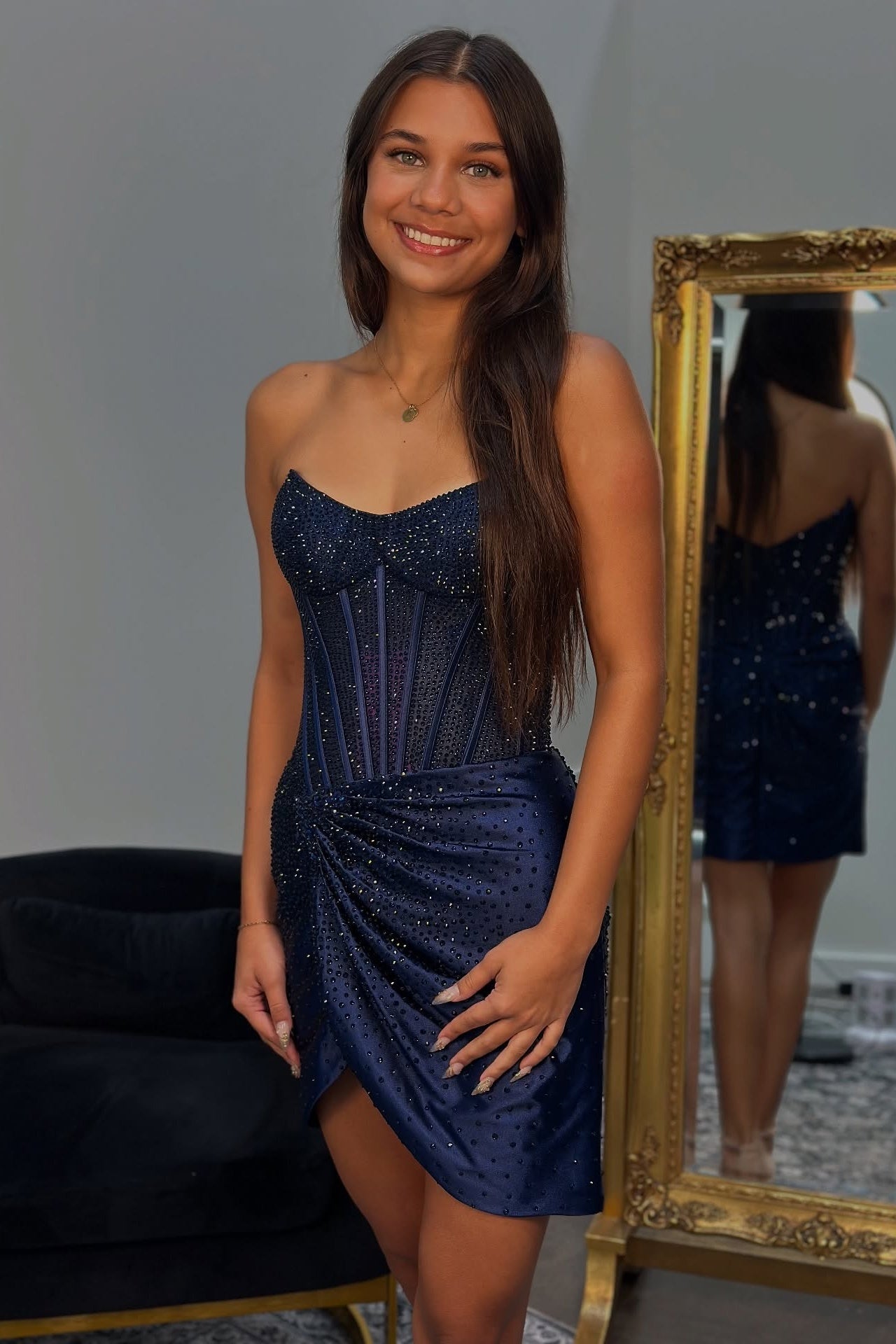 Dazzling Sheath Strapless Gold Corset Homecoming Dress with Beading