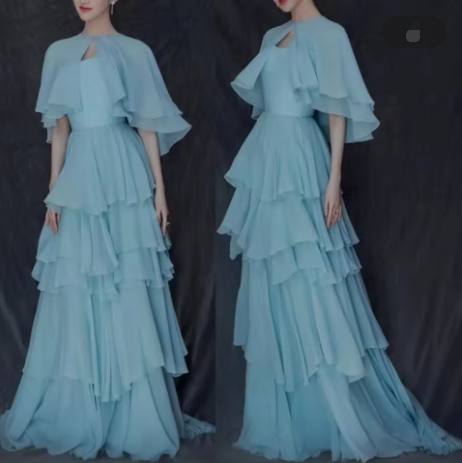 Light blue long prom dress, fashion evening dress