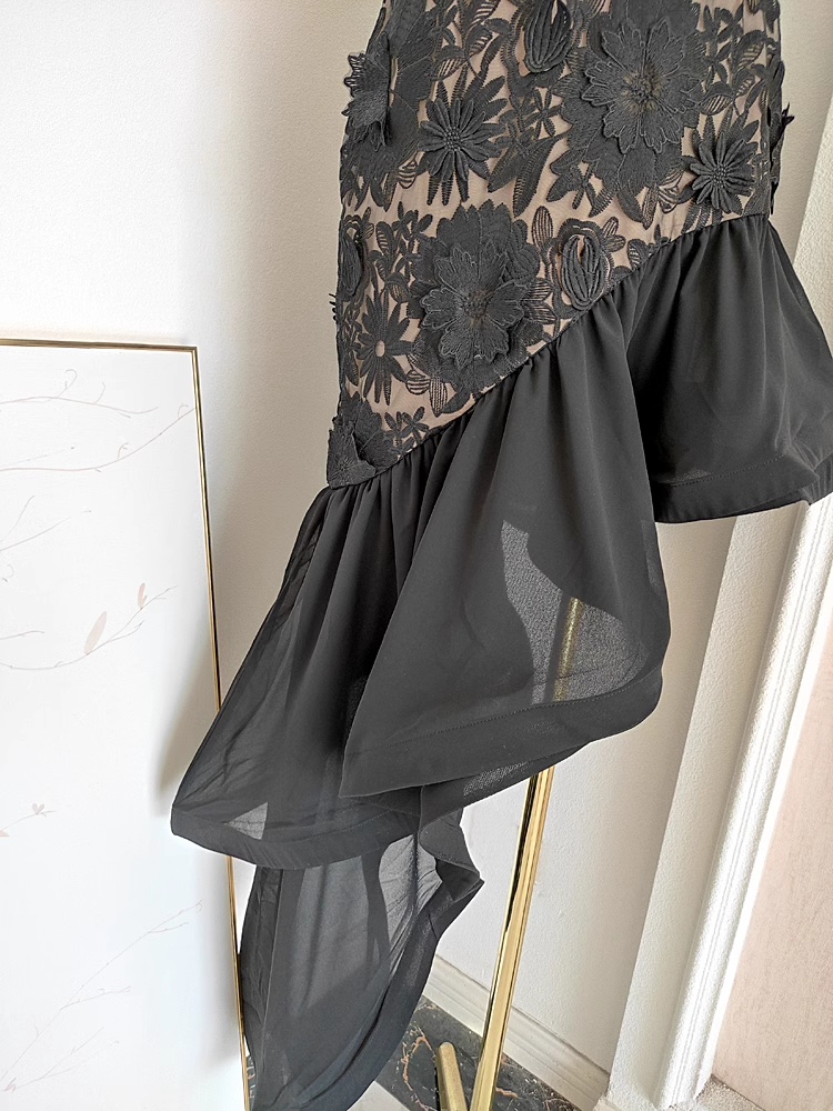 Cute Sheath Irregular Hem Black Homecoming Dresses Short Lace Birthday Outfits